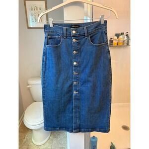 Banana Republic Denim Midi Skirt 26/2 Blue Button Front High Rise Pencil Stretch